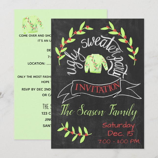 Ugly Christmas Sweater Party Invitation (Front/Back)