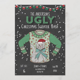 Ugly Christmas Sweater Party Invitation - Cat