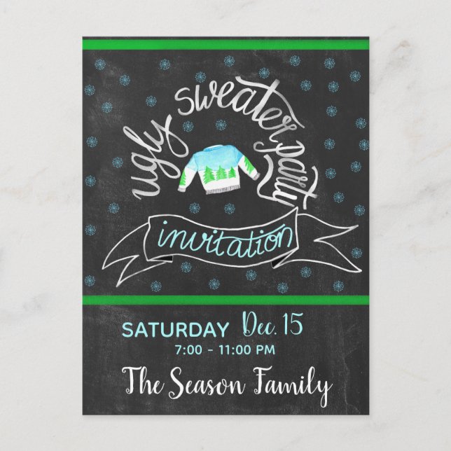 Ugly Christmas Sweater Party Invitation Postcard (Front)