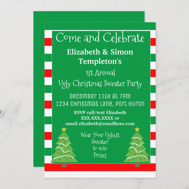 Ugly Christmas Sweater Party Invitations (Front/Back)