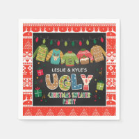 Ugly Christmas Sweater Party Napkin - Red Border