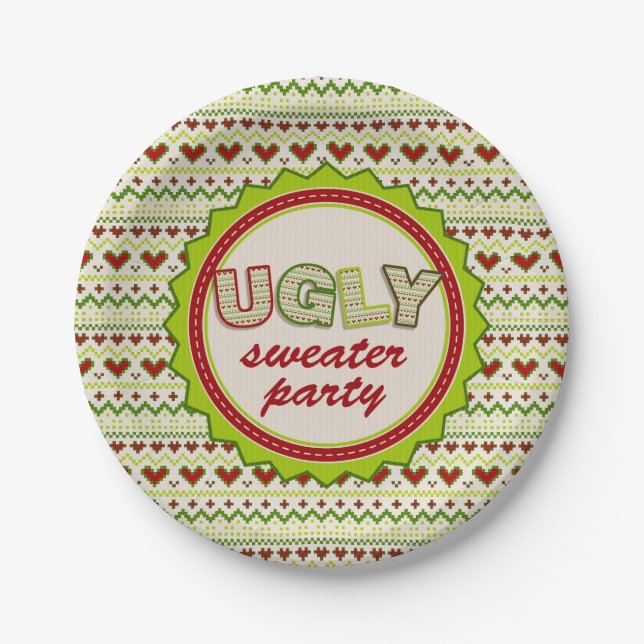 Ugly Christmas Sweater Party Paper Plates (Front)
