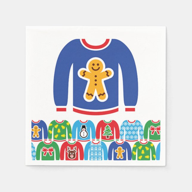 Ugly Christmas Sweater Party Xmas Gingerbread Man  Napkin (Front)
