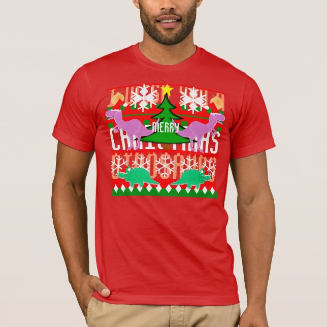 Ugly Christmas Sweater Pattern Cartoon Dinosaurs (Front)