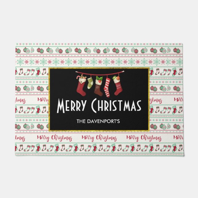 Ugly Christmas Sweater Pattern Holiday Doormat (Front)