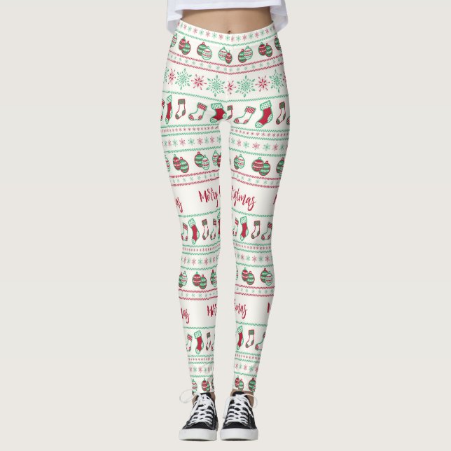 Ugly Christmas Sweater Pattern Holiday Leggings (Front)