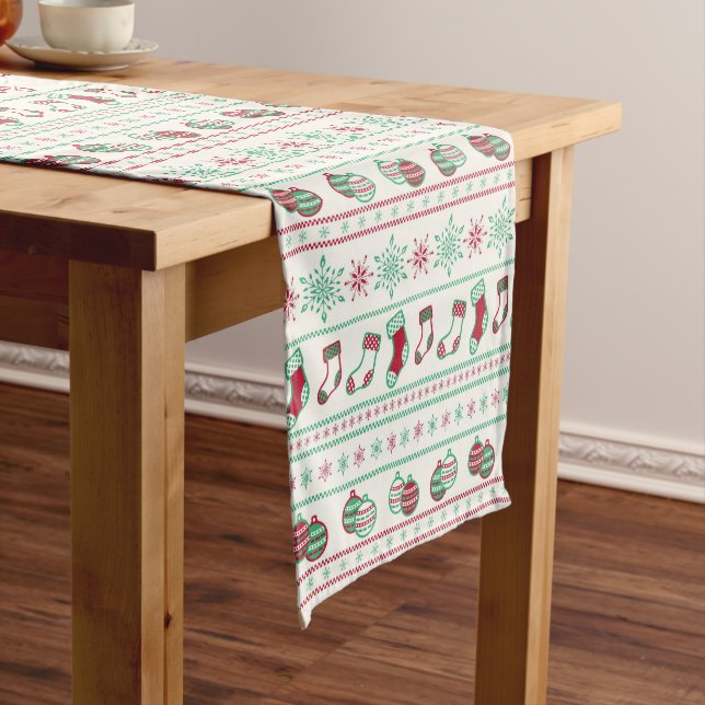 Ugly Christmas Sweater Pattern Holiday Short Table Runner (In Situ)