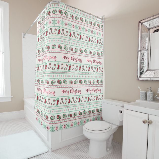 Ugly Christmas Sweater Pattern Holiday Shower Curtain (In Situ)