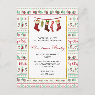 Ugly Christmas Sweater Pattern Party Invite Postcard