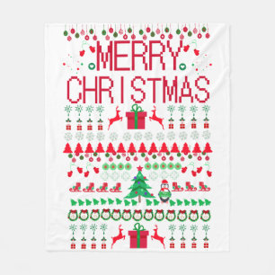 Ugly Christmas Sweater Pattern Super Soft Fleece Blanket