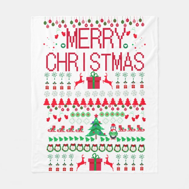Ugly Christmas Sweater Pattern Super Soft Fleece Blanket (Front)