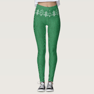 Ugly Christmas Sweater Pattern Tree Leggings