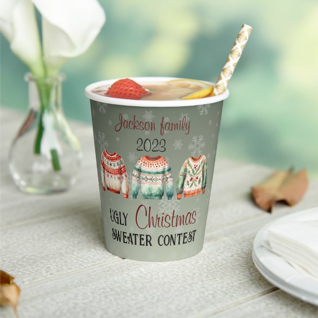 Ugly Christmas Sweater  Personalised Paper Cups (Insitu)