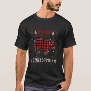 Ugly Christmas Sweater Pig Buffalo Plaid Red Xmas