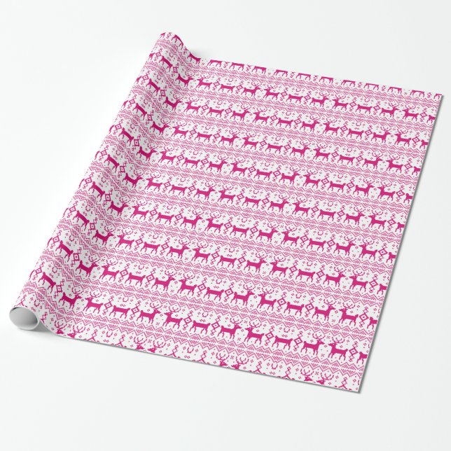 Ugly Christmas Sweater Pink Reindeer Xmas Holiday Wrapping Paper (Unrolled)