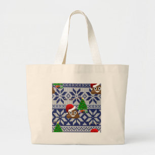 ugly Christmas sweater poop emoji Large Tote Bag