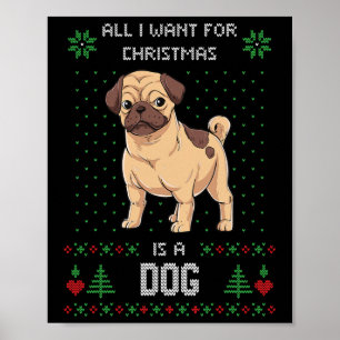 Ugly Christmas Sweater Pug Ugly Sweater Dog Poster