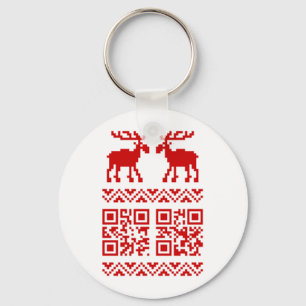 Ugly Christmas Sweater QR Code Happy New Year ! Key Ring