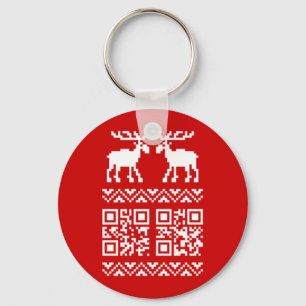 Ugly Christmas Sweater QR Code Happy New Year ! Key Ring