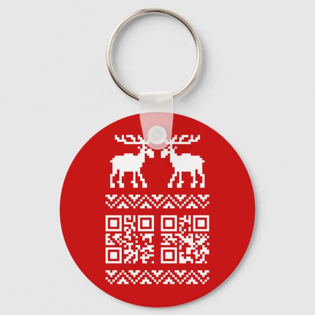 Ugly Christmas Sweater QR Code Happy New Year ! Key Ring (Front)