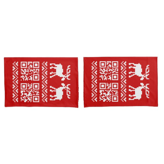 Ugly Christmas Sweater QR Code Happy New Year ! Pillowcase (Front-Set)