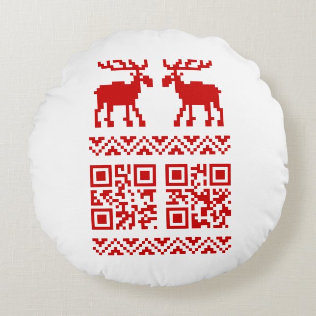 Ugly Christmas Sweater QR Code Happy New Year ! Round Cushion (Front)