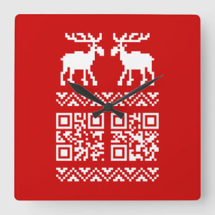 Ugly Christmas Sweater QR Code Happy New Year ! Square Wall Clock