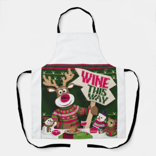 Ugly Christmas Sweater Reindeer and friends Apron