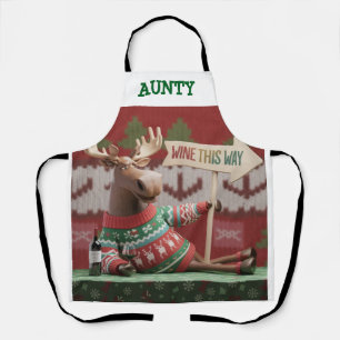 Ugly Christmas Sweater Reindeer. Wine this way Apron