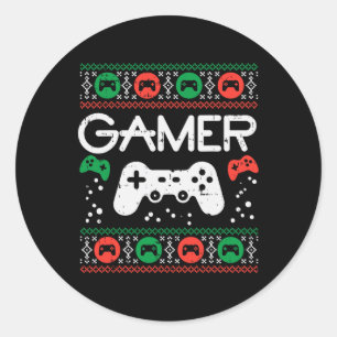 Ugly Christmas Sweater Retro Video Game Xmas Boys  Classic Round Sticker