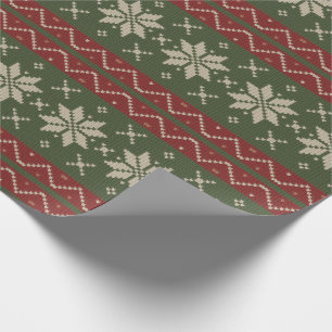 Ugly Christmas Sweater Scandinavian Knit Red Green Wrapping Paper