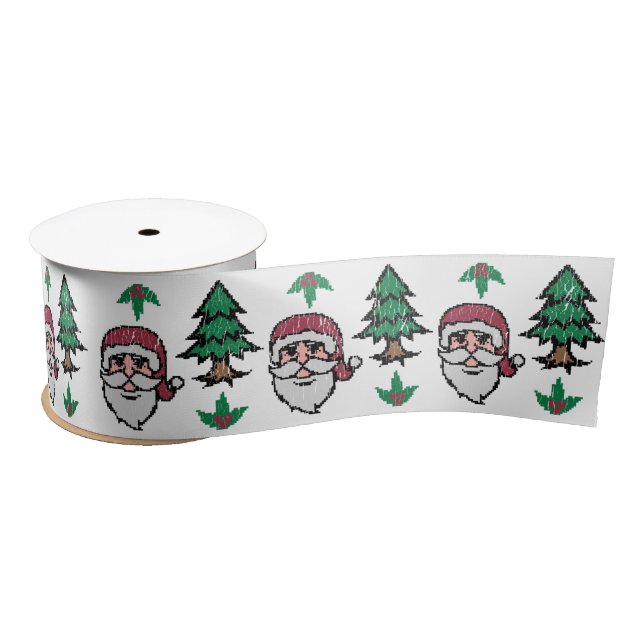 Ugly Christmas Sweater-Style Santa Thunder_Cove Satin Ribbon (Spool)