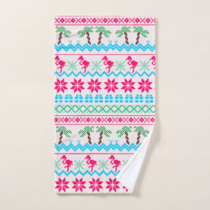 Ugly Christmas Sweater Tropical Flamingo Hand Towel