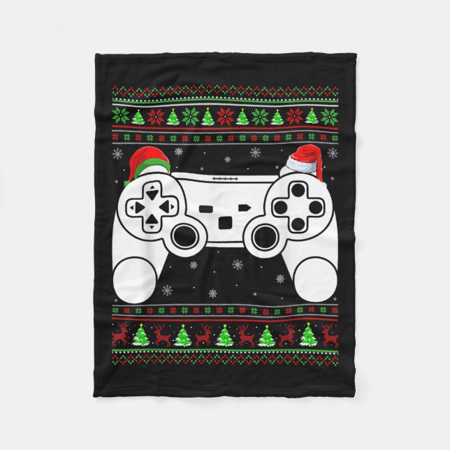 Ugly Christmas Sweater Video Game Controller Xmas  Fleece Blanket (Front)