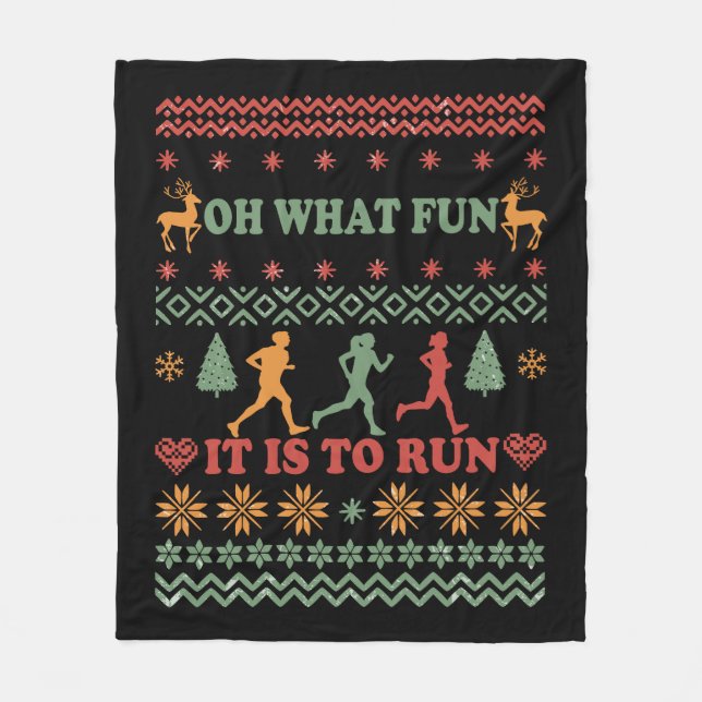 Ugly christmas sweater vintage running run fleece blanket (Front)