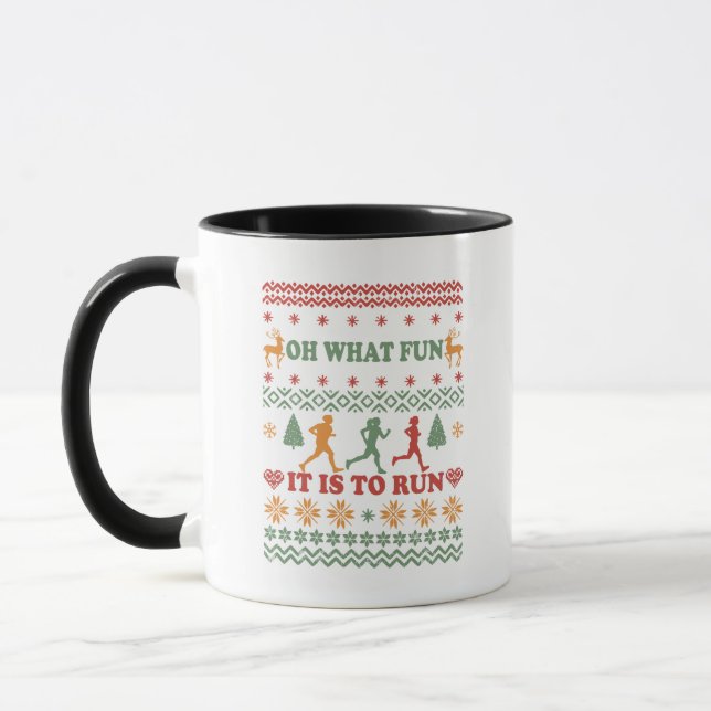 Ugly christmas sweater vintage running run mug (Left)