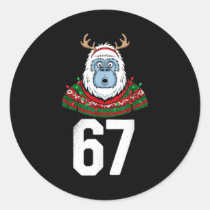 Ugly Christmas Sweater Yeti Gorilla Reindeer 67  Classic Round Sticker