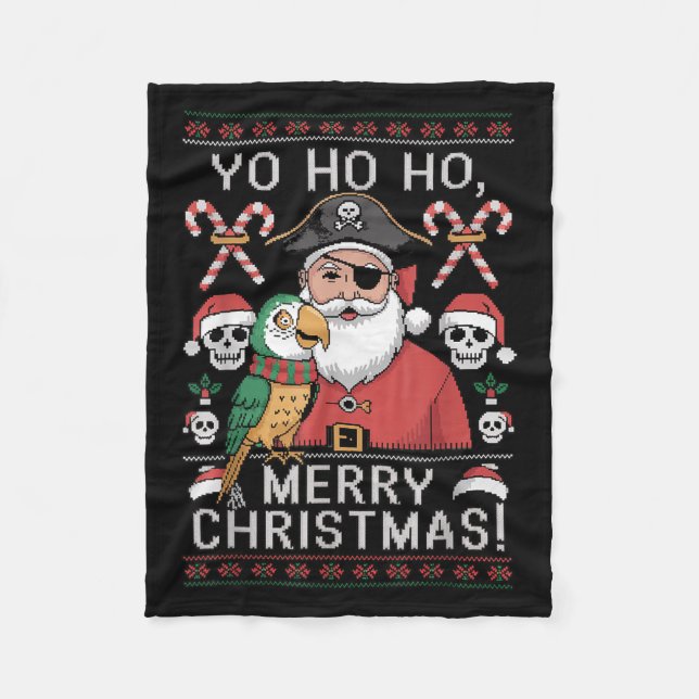 Ugly Christmas Sweater Yo Ho Ho Fun Merry Xmas San Fleece Blanket (Front)