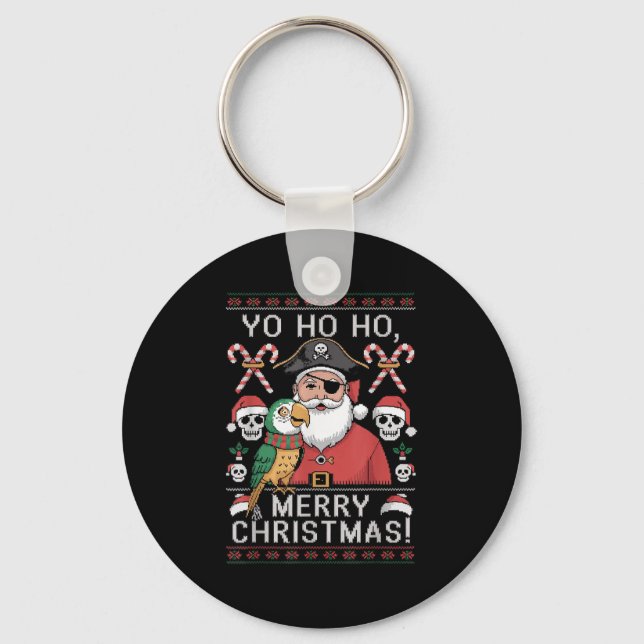 Ugly Christmas Sweater Yo Ho Ho Fun Merry Xmas San Key Ring (Front)