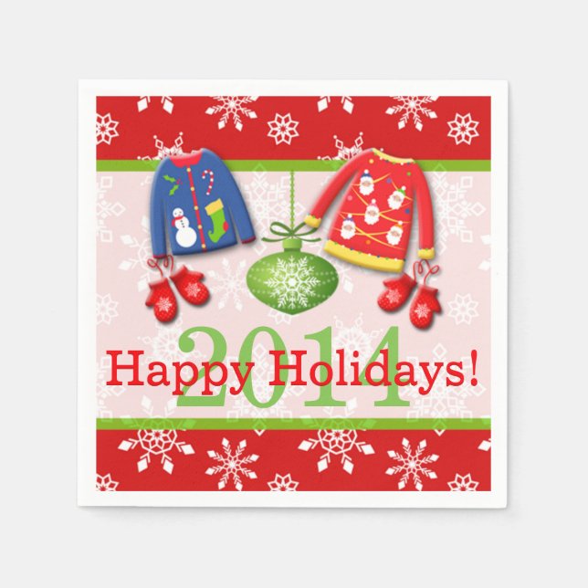 Ugly Christmas Sweaters Happy Holidays Napkins (Front)
