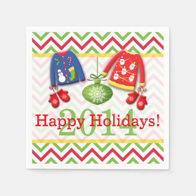 Ugly Christmas Sweaters Happy Holidays Napkins (Front)
