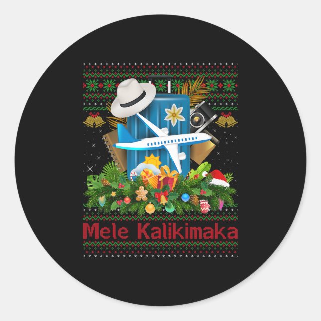 Ugly Christmas Sweaters Hawaiian Vacation Mele Kal Classic Round Sticker (Front)