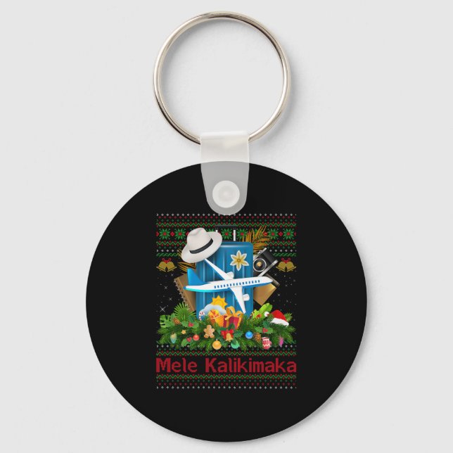 Ugly Christmas Sweaters Hawaiian Vacation Mele Kal Key Ring (Front)