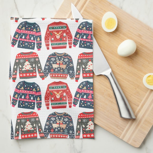 Ugly Christmas Sweaters Tea Towel (Quarter Fold)