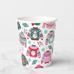 Ugly Christmas Sweaters With Santa and Reindeer Paper Cups