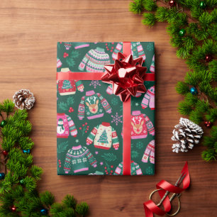 Ugly Christmas Sweaters With Santa and Reindeer Wrapping Paper
