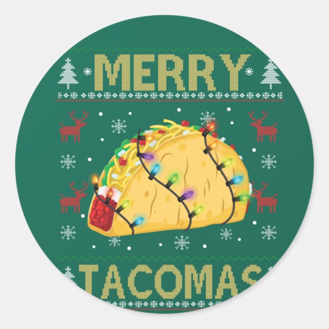 Ugly Christmas Taco TShirt Funny Tacos Gift Merry Classic Round Sticker (Front)