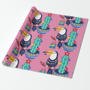 ugly christmas toucan bird tropical xmas cactus wrapping paper