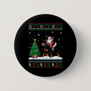 Ugly Christmas Tree Light Santa Riding Doberman Pi 6 Cm Round Badge