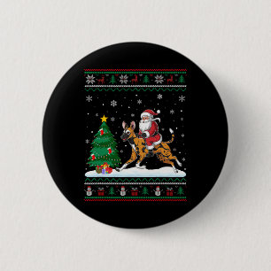 Ugly Christmas Tree Lights Santa Riding African Wi 6 Cm Round Badge